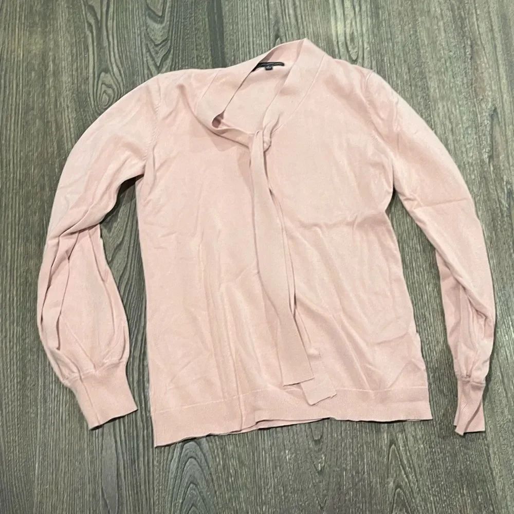 Adrianna Papell Sweater Knit Tie Neck Long Sleeves Pullover Casual Peach Small